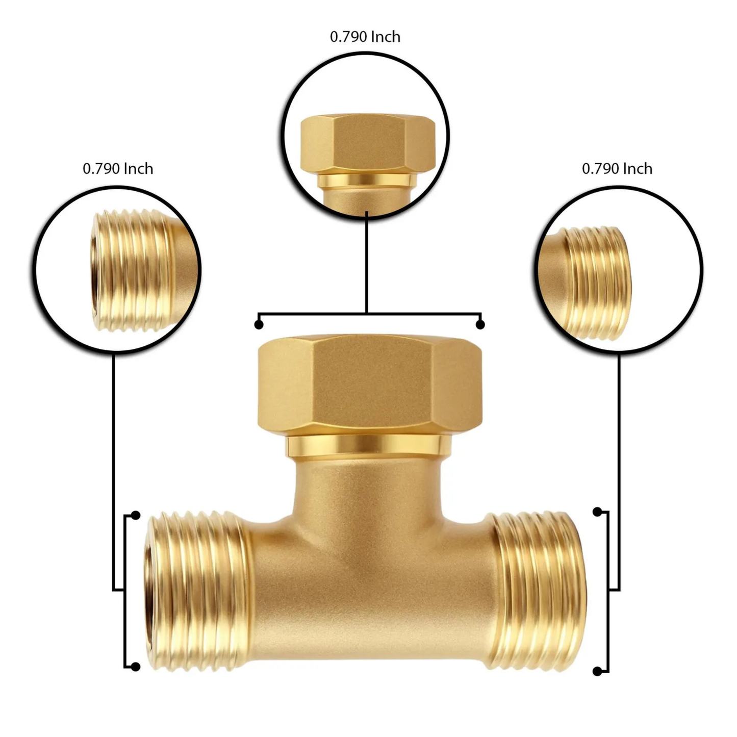 Three-way solid brass tee connector plumbing systems