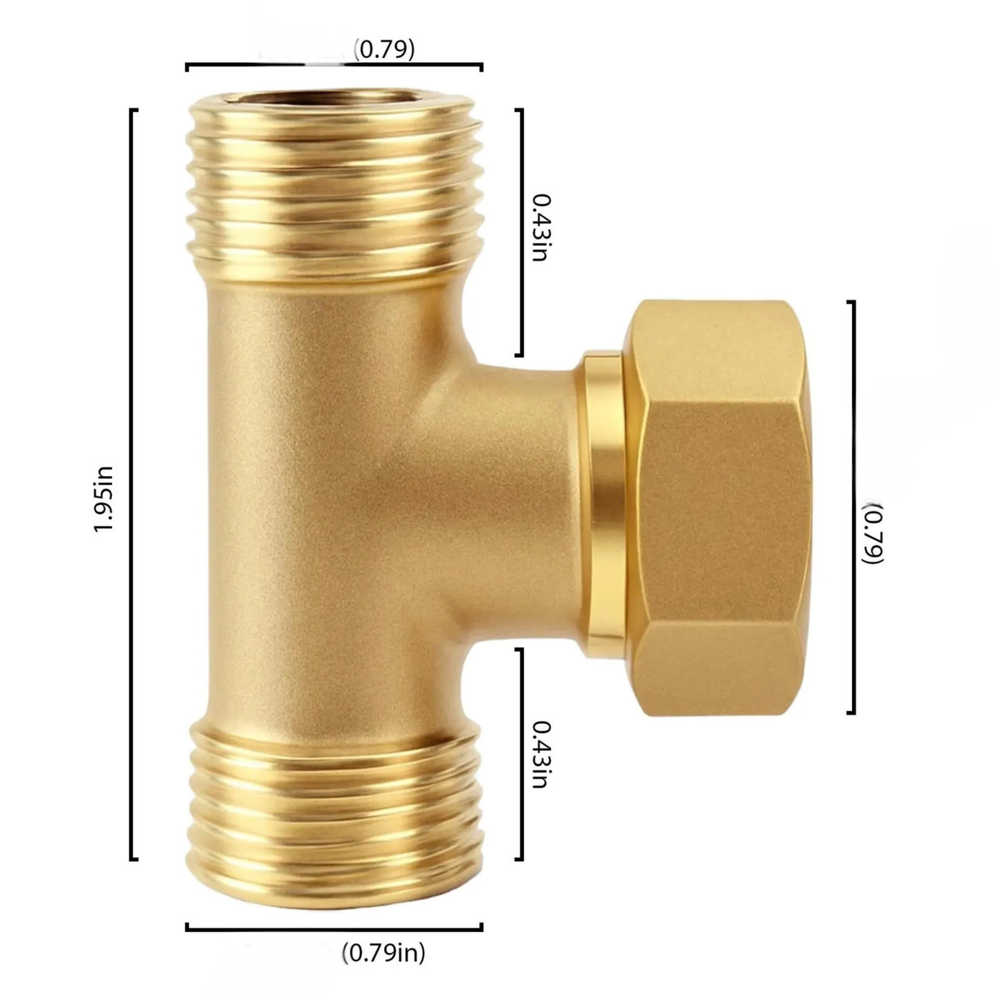 Solid brass 1/2 inch PEX tee connector plumbing fitting on white background