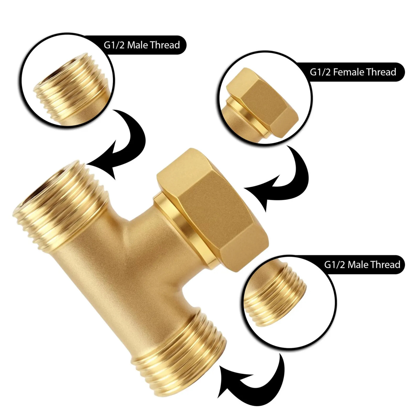 Three-way solid brass tee connector for PEX plumbing systems