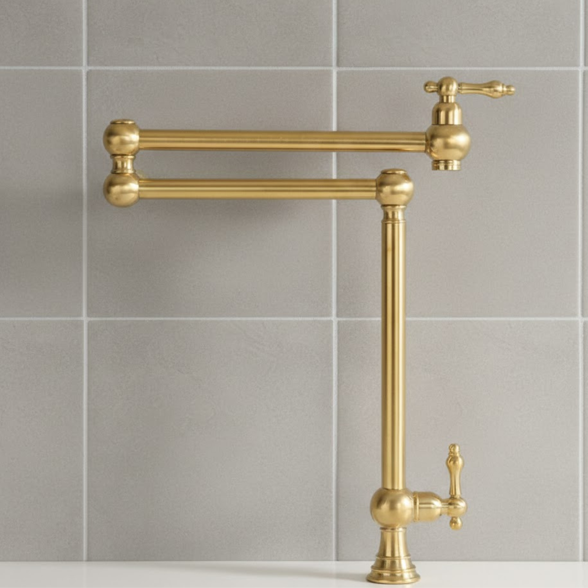 Brass pot filler faucet with 360 degree swivel folding arm