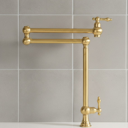 Brass pot filler faucet with 360 degree swivel folding arm