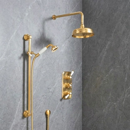 Luxury Unlacquered Brass Concealed Thermostatic Shower System with Rainfall Head and Handshower | BrassOna®