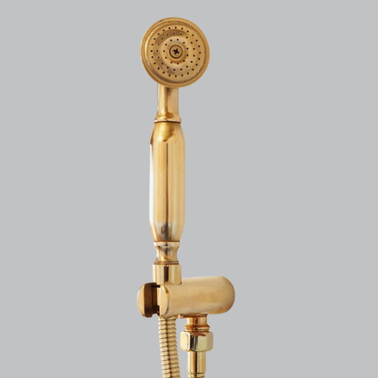 Wall mounted unlacquered brass shower arm