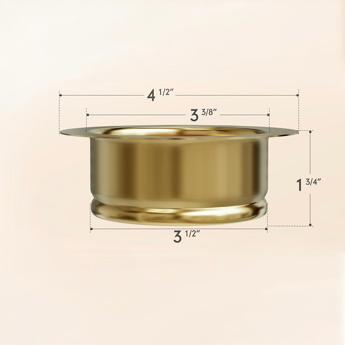 Technical diagram showing dimensions for the solid brass sink flange, including height and width.