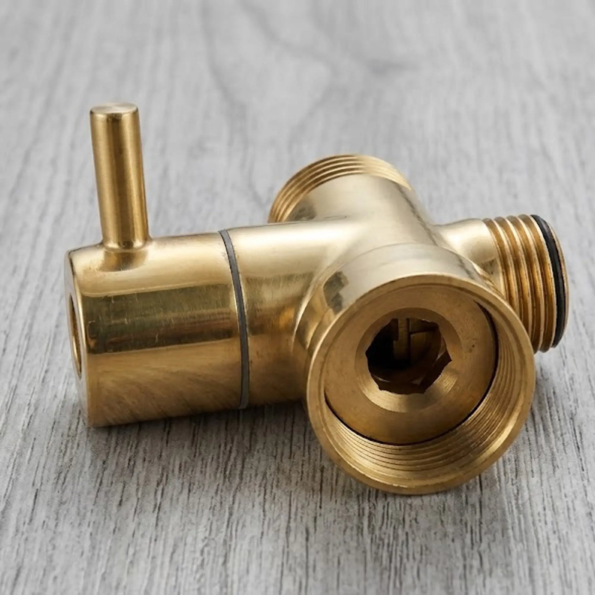 Connection view of unlacquered brass 3-way shower diverter valve G1/2 plumbing fitting