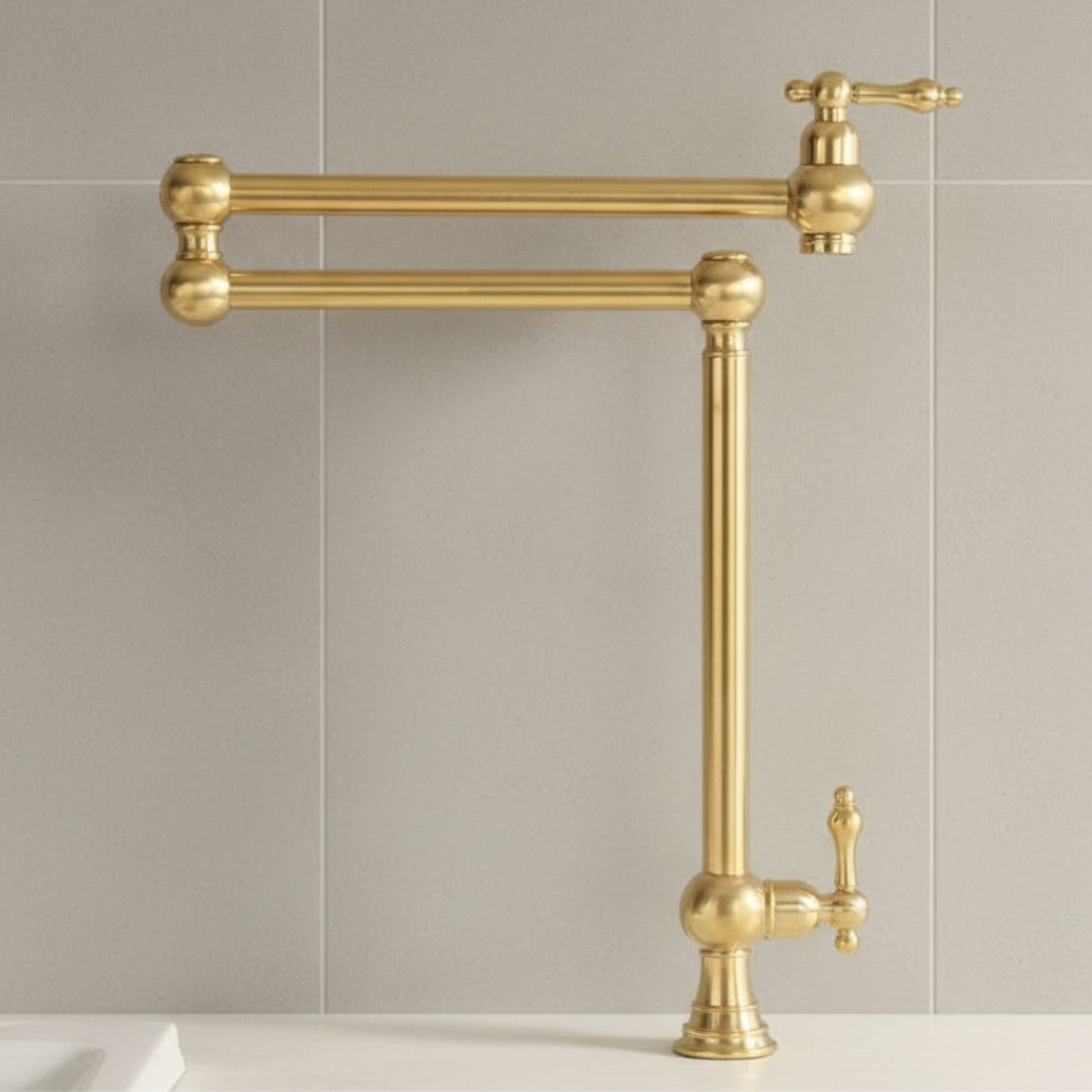 Vintage style unlacquered brass kitchen pot filler faucet