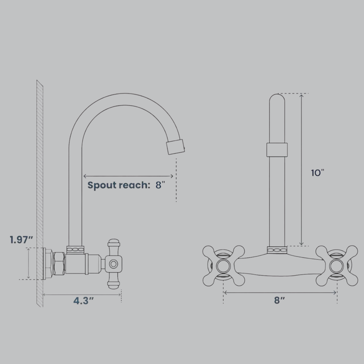Wall mounted kitchen faucet dimensions and installation diagram