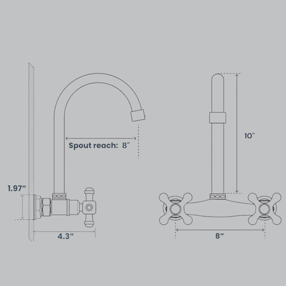 Wall mounted kitchen faucet dimensions and installation diagram