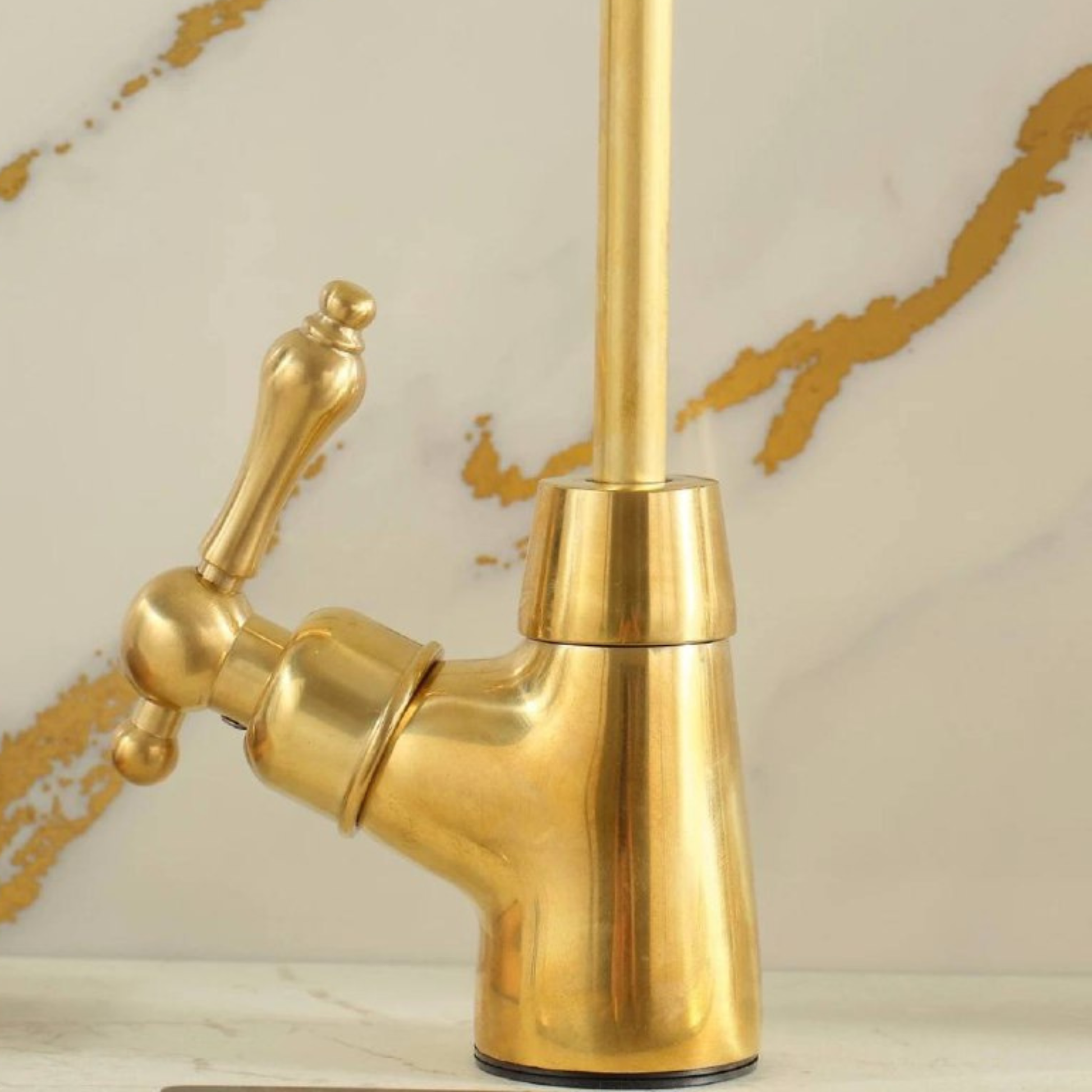 Rear view of the solid brass beverage tap showing the living finish texture.