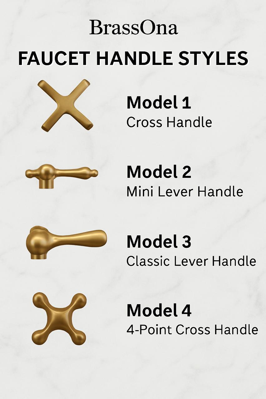 Brass bathroom faucet handle styles showing classic cross handle design in unlacquered finish
