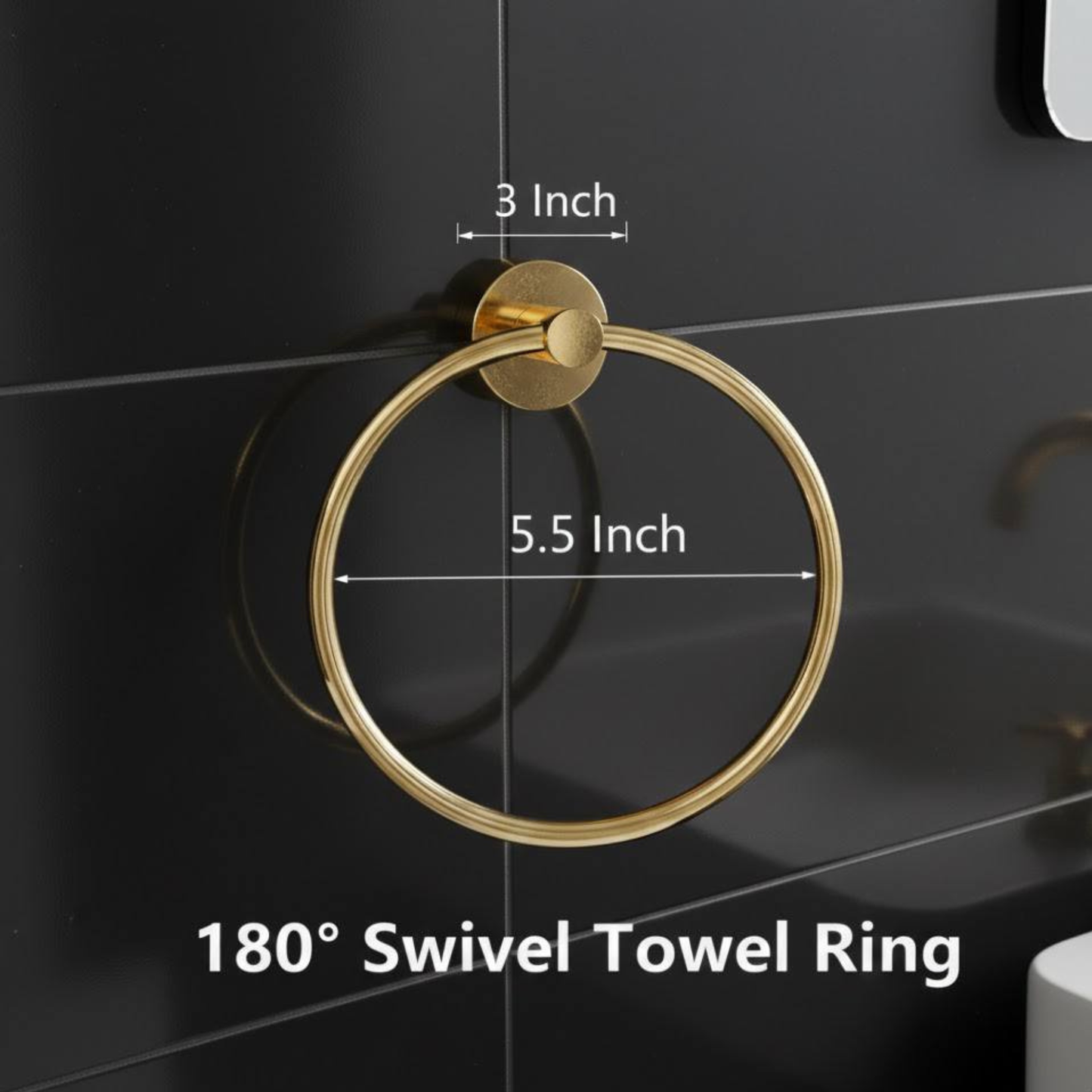 Bathroom towel ring dimensions diagram for wall-mounted solid brass hardware