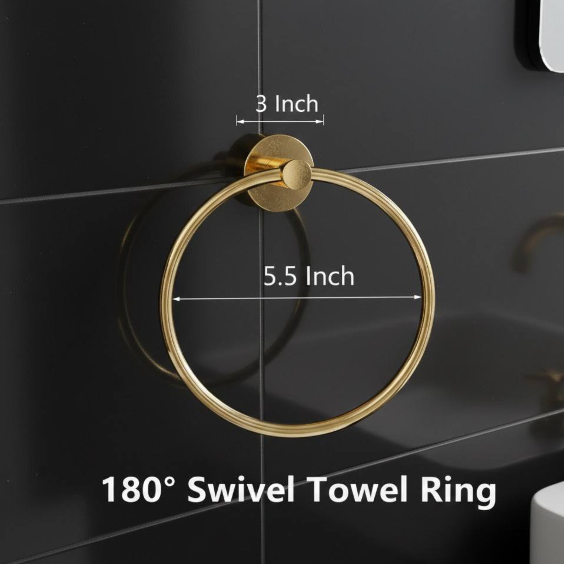 Bathroom towel ring dimensions diagram for wall-mounted solid brass hardware