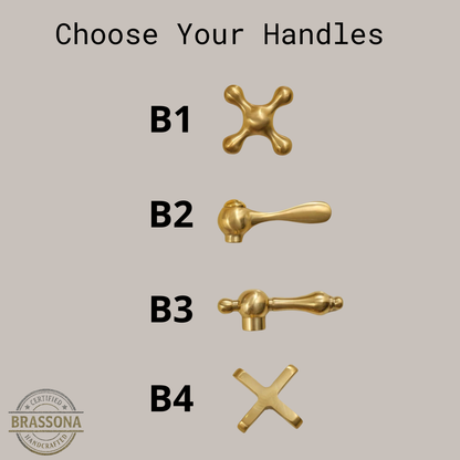 Unlacquered solid brass faucet handle options B1 B2 B3 B4 by BrassOna – cross and lever styles in living brass finish