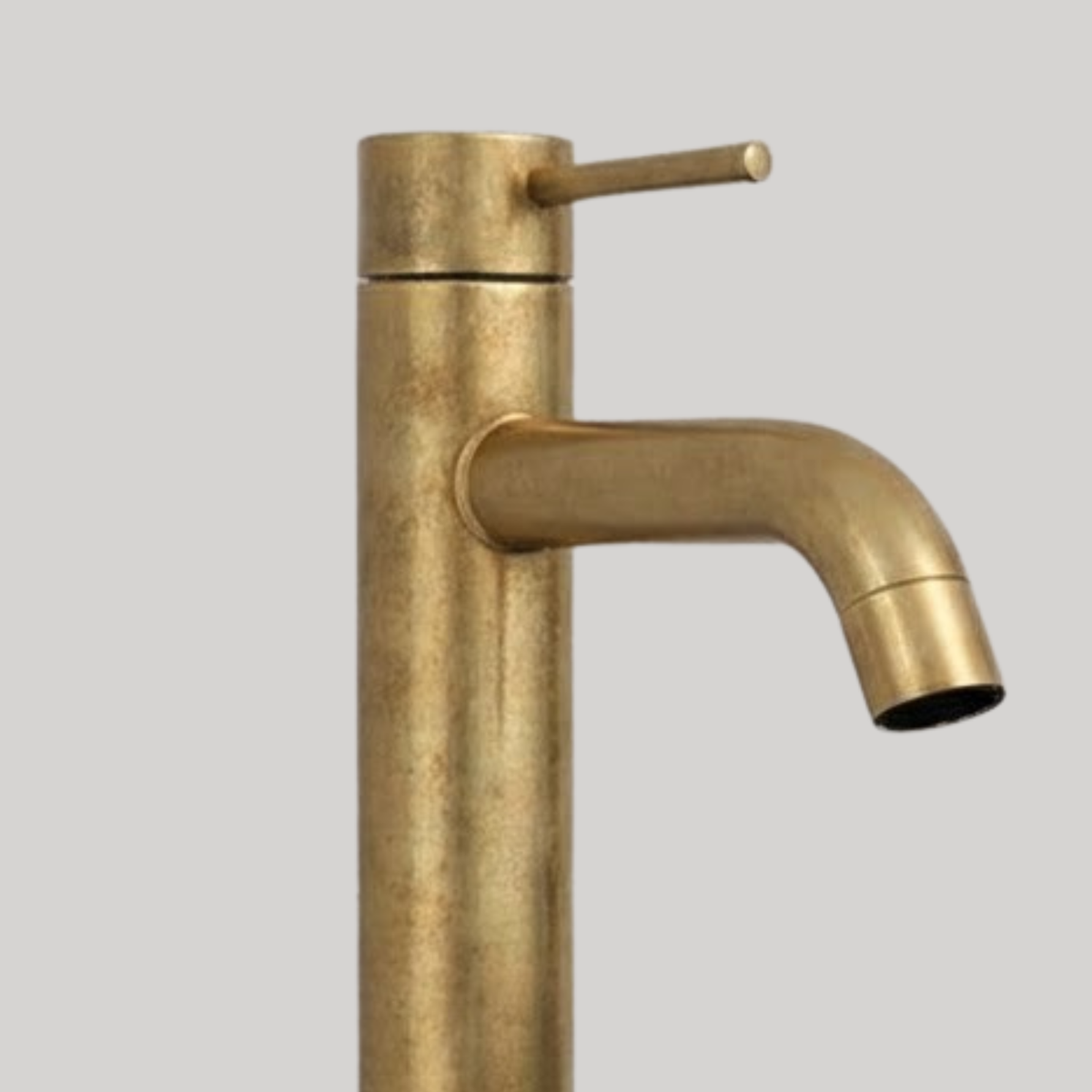 Castello single-lever vessel sink faucet in unlacquered solid brass with modern cylindrical design