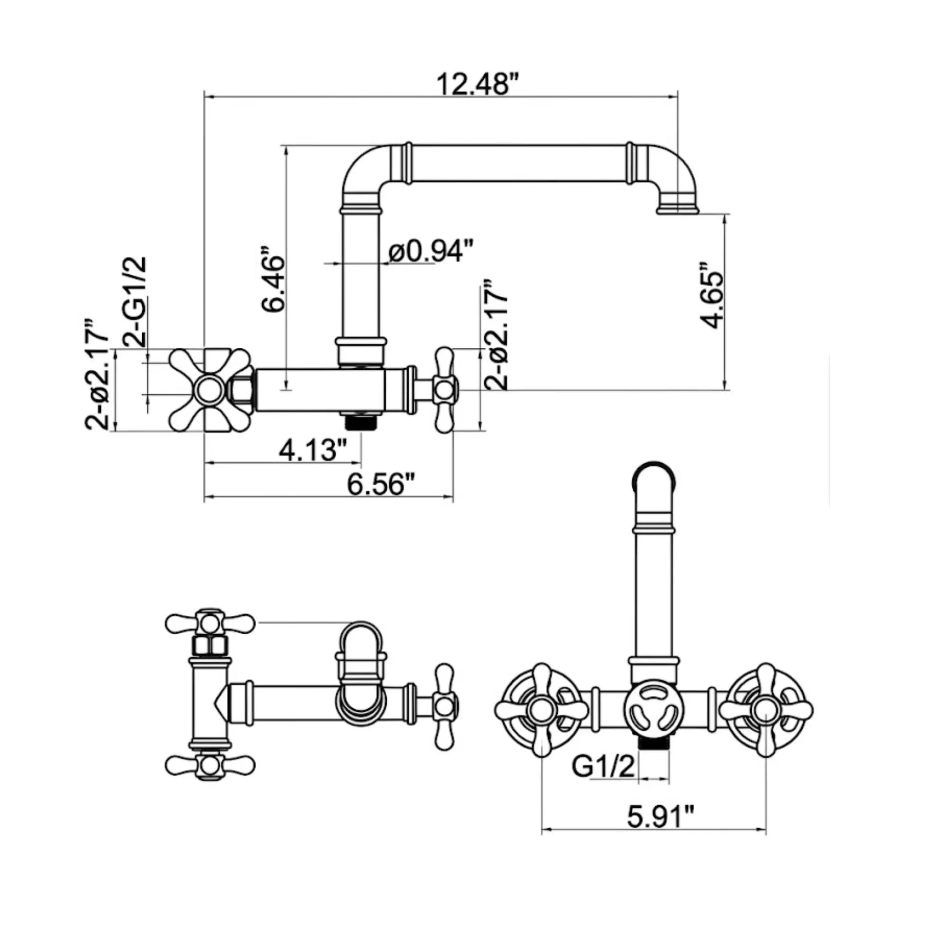 clawfoot tub faucet dimensions diagram unlacquered brass wall-mounted tub faucet measurements G1/2 connection