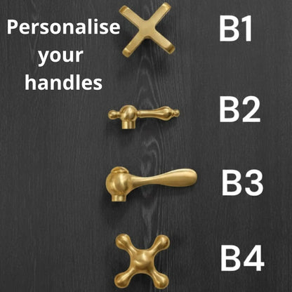 Set of gold handles on a dark background with labels B1 to B4.