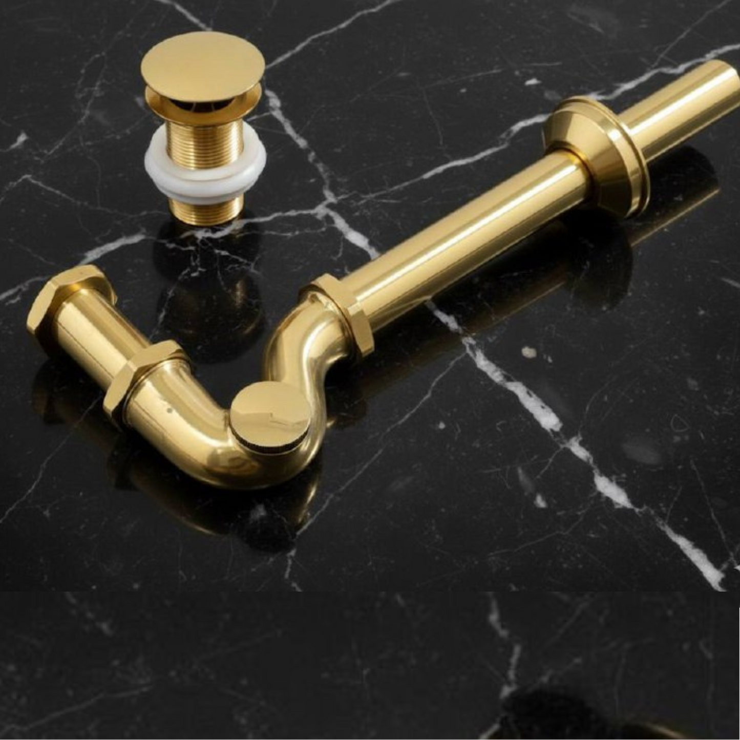brass bathroom sink P-trap with U-bend design in unlacquered solid brass for luxury bathroom