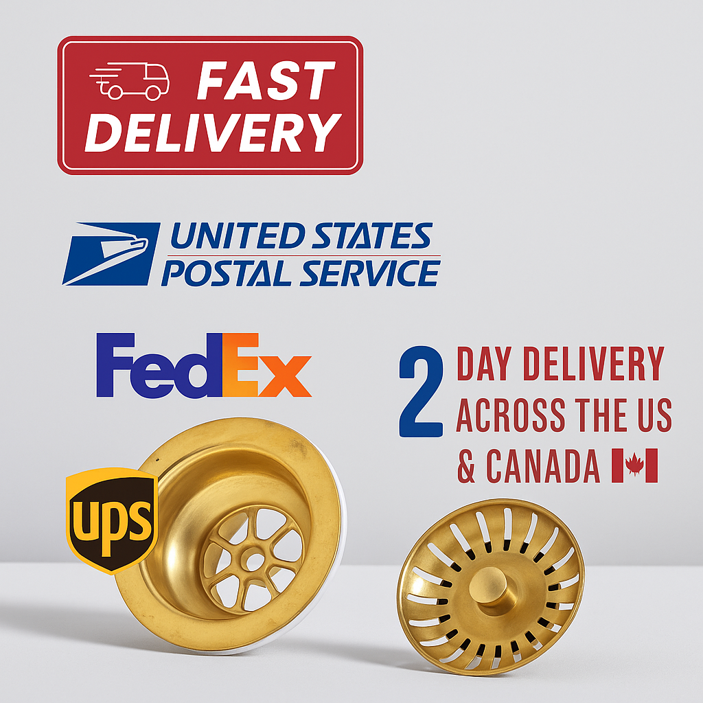 Fast delivery icon for unlacquered brass kitchen hardware with 2-day shipping to the US and Canada.