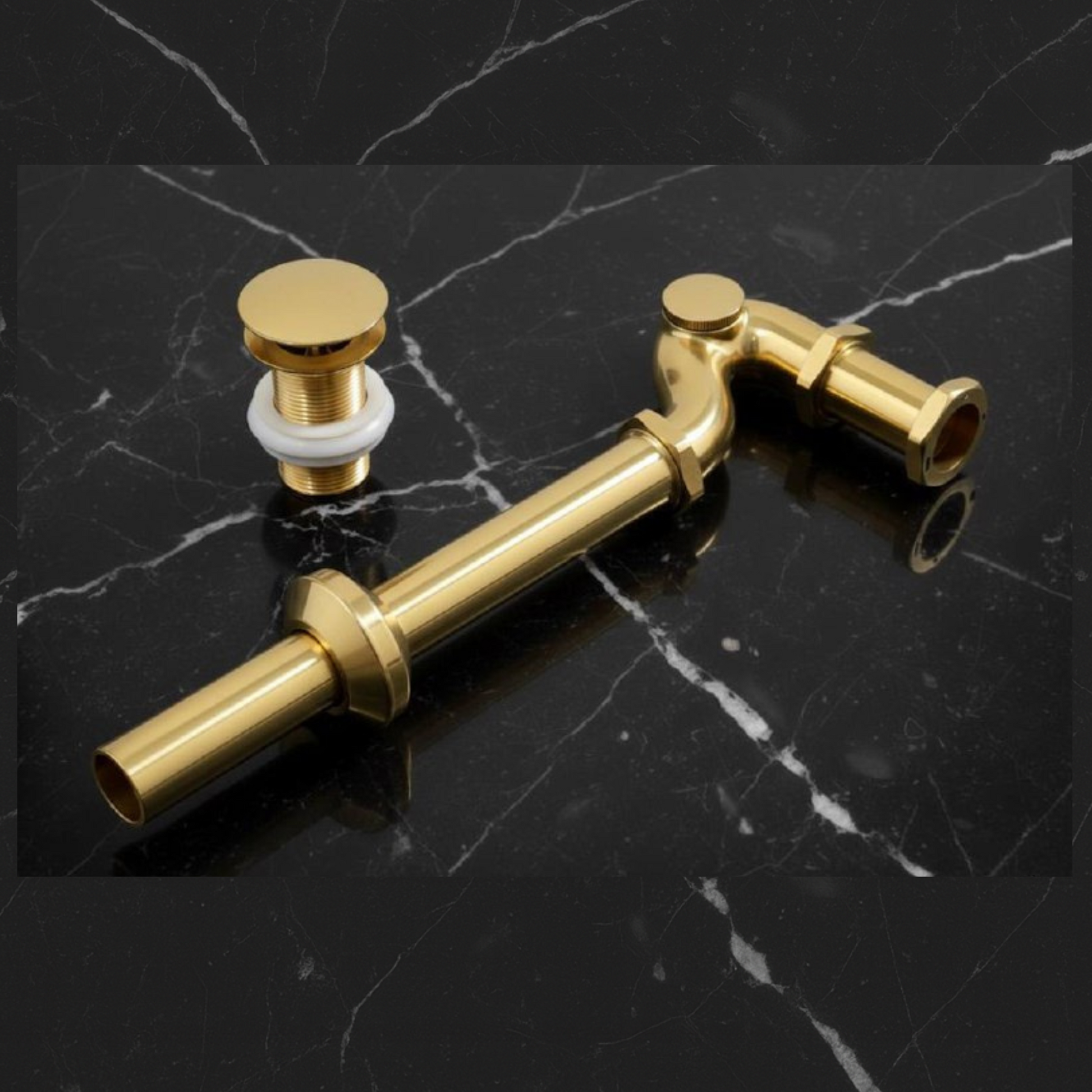 Solid brass P-trap for exposed bathroom sink plumbing with raw unlacquered finish and architectural design