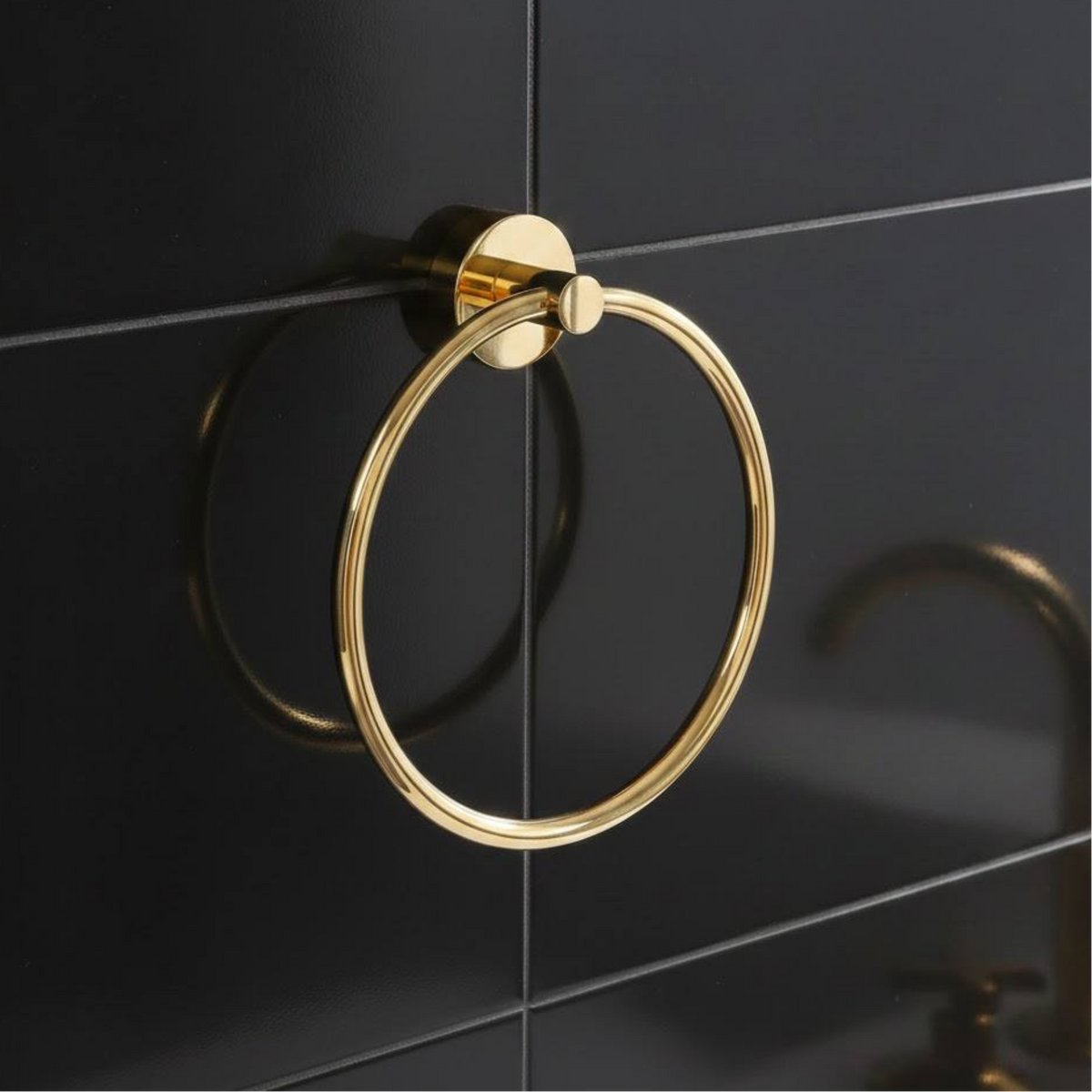 Vintage bathroom towel ring crafted from solid unlacquered brass with clean circular design