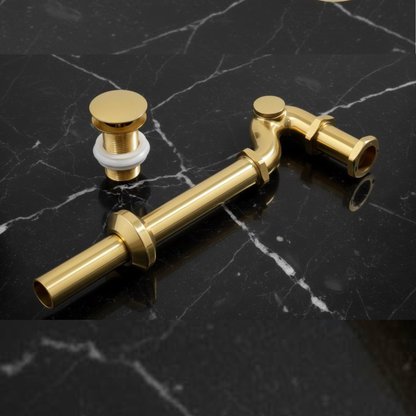 Unlacquered solid brass bathroom P-trap kit with 1-1/4 inch waste pipe and high box flange for exposed sink installation