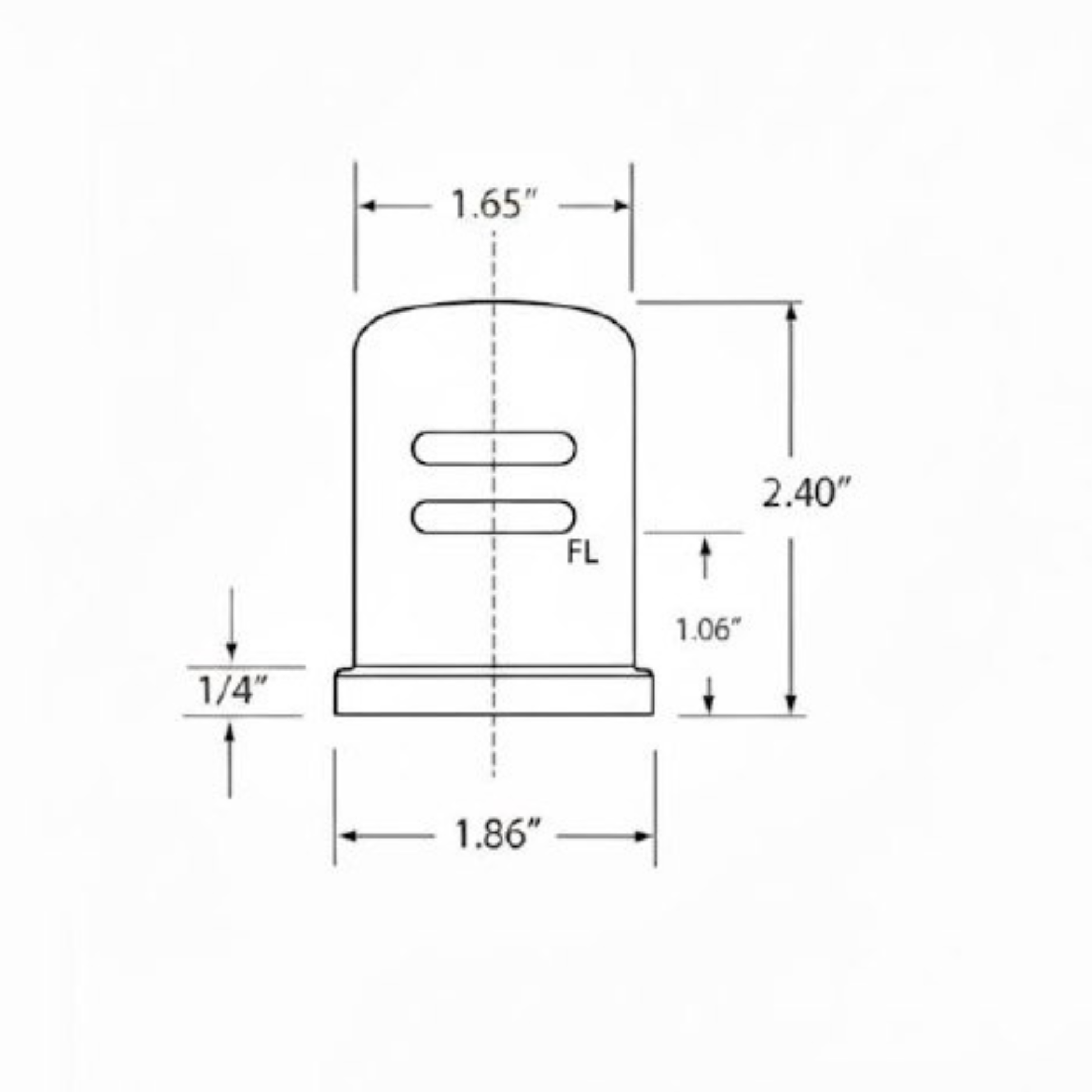 Technical dimension drawing of an Unlacquered Brass Dishwasher Air Gap Cover showing a 2.40-inch height and 1.86-inch base diameter