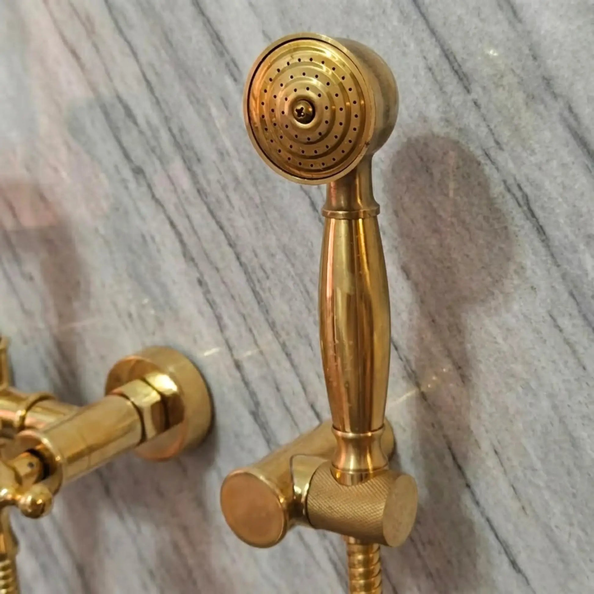 unlacquered brass hand shower for clawfoot tub faucet wall-mounted bathroom fixture with flexible hose