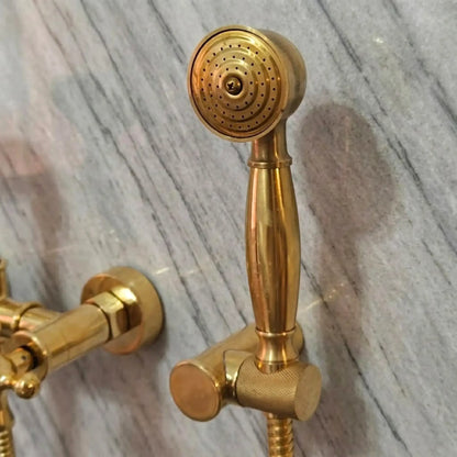 unlacquered brass hand shower for clawfoot tub faucet wall-mounted bathroom fixture with flexible hose