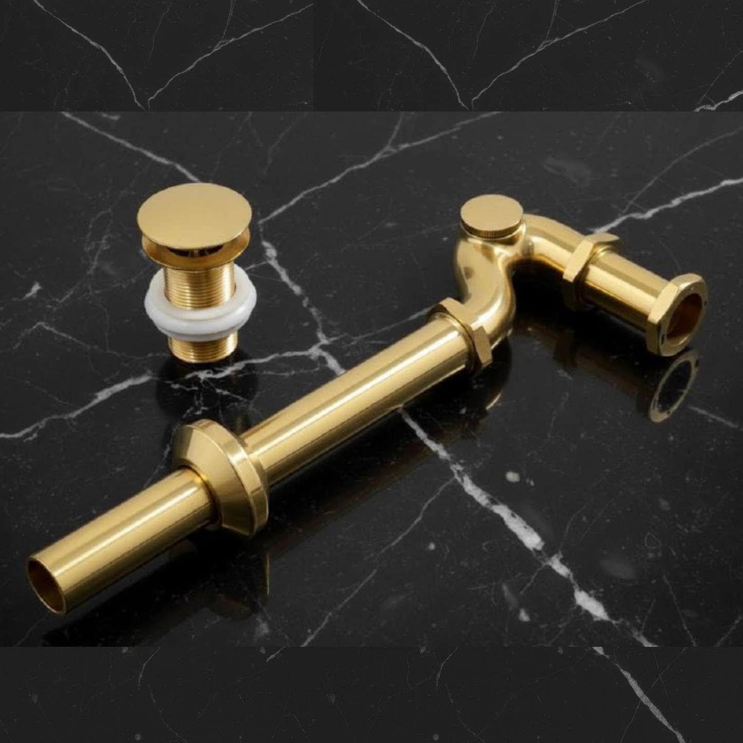 Unlacquered brass bathroom P-trap showing high box flange and precision-machined waste pipe connection