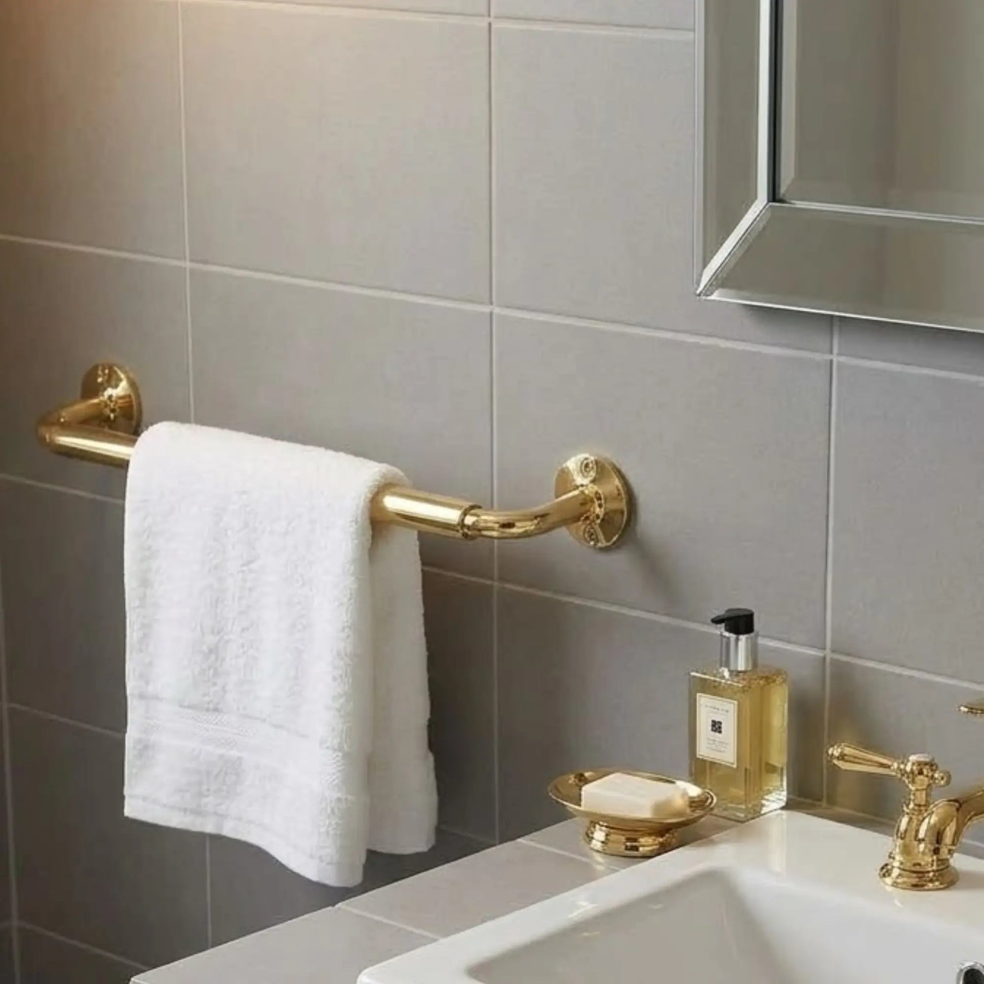 Solid Unlacquered Brass Towel Bar in Luxury Bathroom – Wall Mounted Solid Brass Towel Holder with Living Finish, Vintage Style Design, and Premium Brass Bathroom Accessories by BrassOna®
