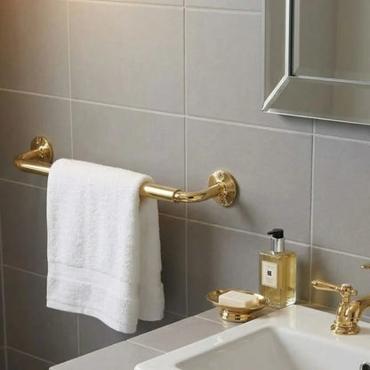 Solid Unlacquered Brass Towel Bar in Luxury Bathroom – Wall Mounted Solid Brass Towel Holder with Living Finish, Vintage Style Design, and Premium Brass Bathroom Accessories by BrassOna®